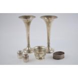 A collection of silver items to include a pair of silver bud vases a/f, Birmingham 1909 Charles S