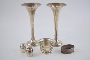 A collection of silver items to include a pair of silver bud vases a/f, Birmingham 1909 Charles S