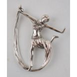 Sterling silver brooch in the form a flapper girl, 6cm tall, 14.4 grams.