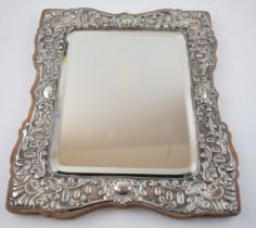 Hallmarked silver framed rectangular mirror, on wooden back, Birmingham 1905, 28.5cm tall. In good