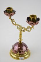 Arts and Crafts candelabra in copper and brass. Height 21cm. In good original condition.