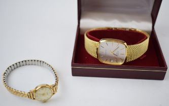 A boxed gentleman's Rotary gold tone wristwatch with Swiss quartz date movement. Case diameter