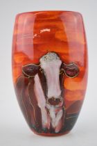 Anita Harris Art Pottery vase, decorated with a Cow, 19.5cm tall, signed by Anita. In good condition