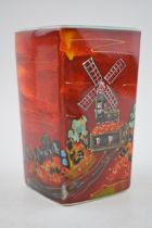 Anita Harris Art Pottery square vase, decorated with a Windmill, 15cm tall, trial, signed by