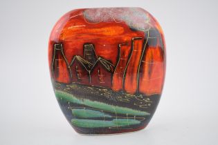 Anita Harris Art Pottery purse vase, decorated with the Potteries Past design, 12cm tall, signed