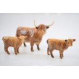 Beswick Highland cow 2008 (horn af) with 2 Highland calves (1 af) (3). 1 calf in good condition, the