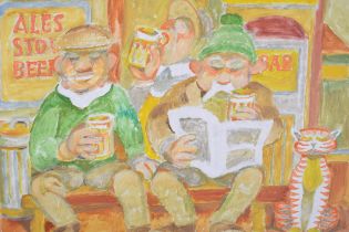 Vincent Bennett (Plymouth 1910-1993), oil on canvas panel, 'Contented Drinkers'. 45.7 cm x 60.9