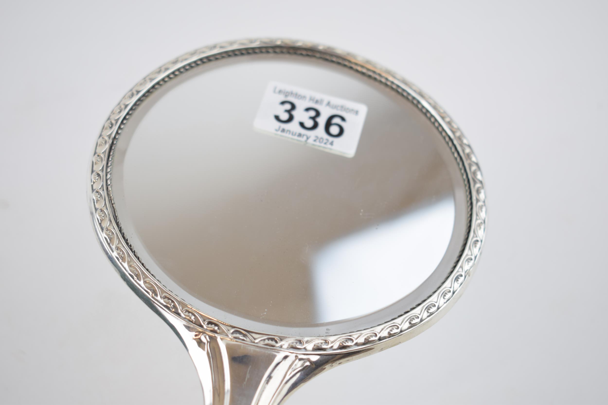 Large silver hand mirror, Birmingham 1918, 26cm long. - Image 3 of 4