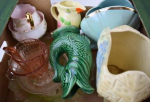 A collection of items to include art deco ceramics by, Gurgler jug and Uranium type glass. (Qty)