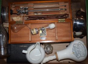 A collection of medical items of note cased H.M. GOVT equipment and boxed optical lamps. (large