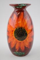 Anita Harris Art Pottery minos vase, decorated with Sunflowers, 21cm tall, signed by Anita. In
