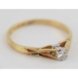 9ct gold diamond solitaire ring, 1.4 grams, size M/N.