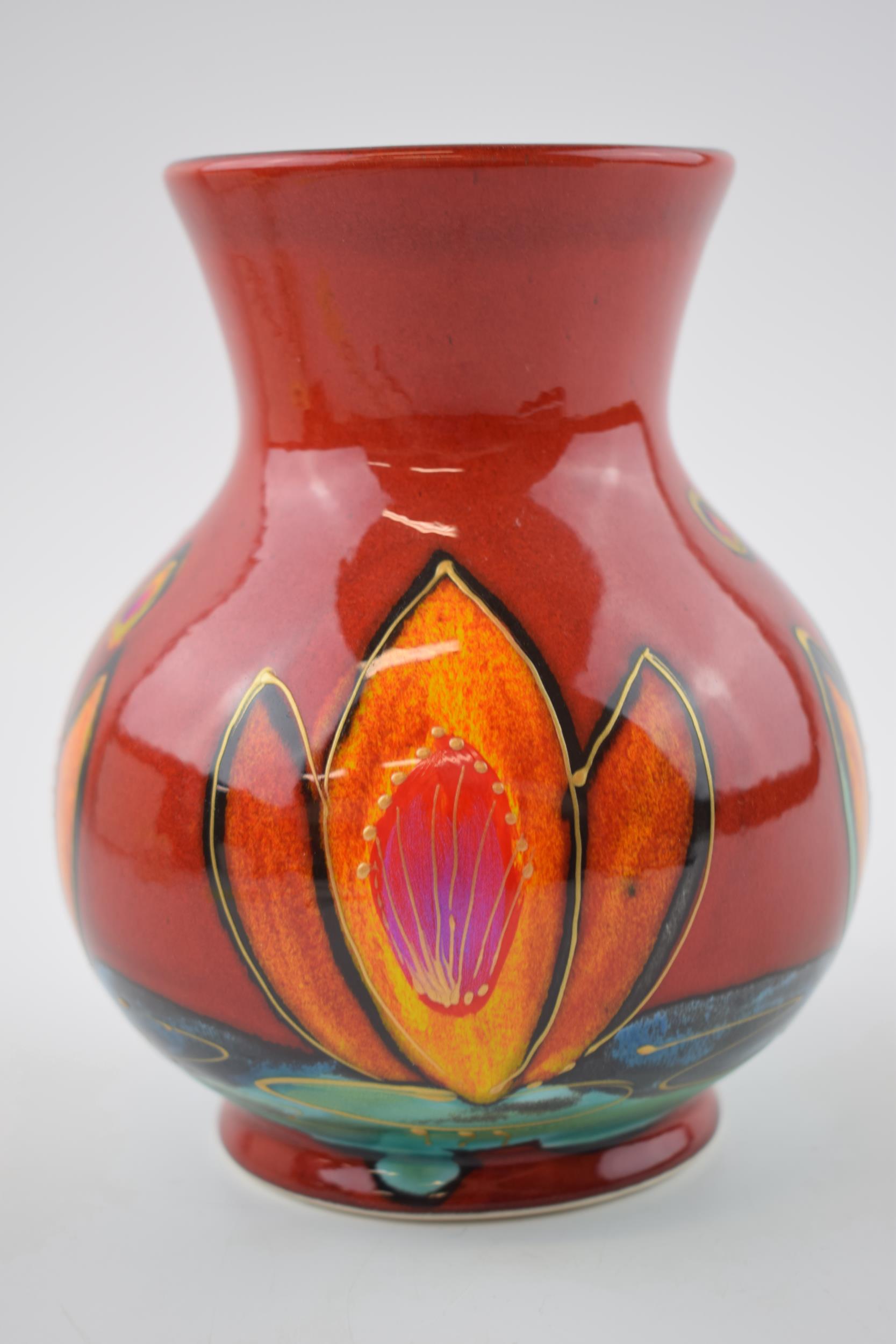 Anita Harris Art Pottery trojan vase, decorated with a waterlily, 15cm tall, signed by Anita. In