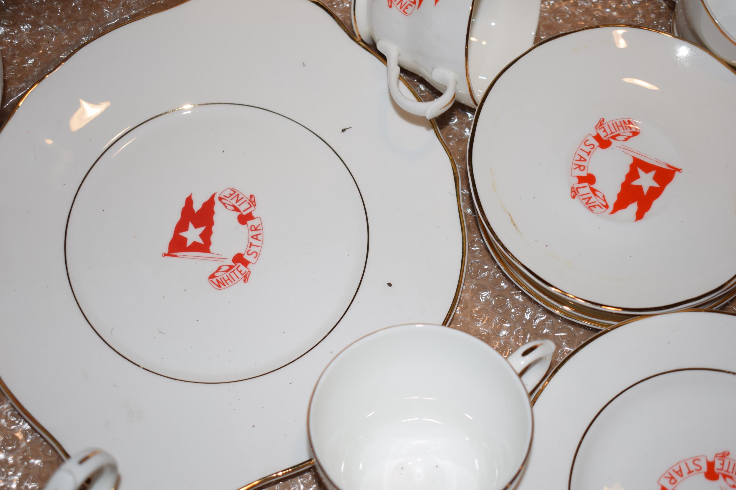 Claytondale tea set with 'White Star Line' decoration to include a teapot, milk and sugar with trios - Image 3 of 4