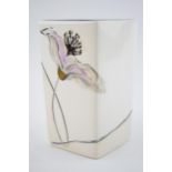 Anita Harris Art Pottery vase, decorated with a white floral pattern, 15cm tall, signed by Anita. In