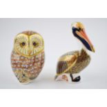 Two Royal Crown Derby paperweights, Barn Owl, 11cm high, designed by John Ablitt and Brown