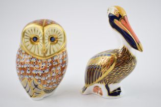 Two Royal Crown Derby paperweights, Barn Owl, 11cm high, designed by John Ablitt and Brown