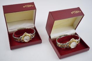 2 boxed Rotary ladies wristwatches, two tone bracelet and bezel design with date movements. (2) In