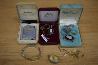 Jewellery to include gold plated jewellery, a silver Wedgwood necklace and pendant, a Ronson lighter