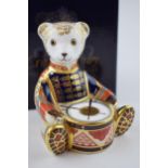 Royal Crown Derby paperweight, Drummer Teddy, 11cm high, designed by John Ablitt, gold stopper and