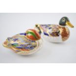 Two Royal Crown Derby paperweights, Mallard, 15cm long, and Teal, 12cm wide, designed by Sue Rowe,