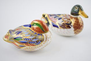 Two Royal Crown Derby paperweights, Mallard, 15cm long, and Teal, 12cm wide, designed by Sue Rowe,
