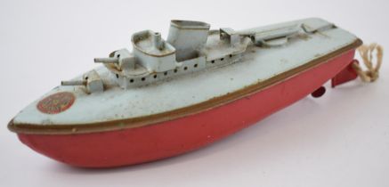 Sutcliffe Models of a tinplate battleship 'Fury', 24cm long. Sold as seen, no box / key, untested.
