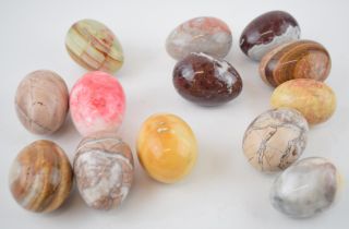 A collection of hardstone eggs in various minerals, marble, onxy, quartz and similar examples. (13)