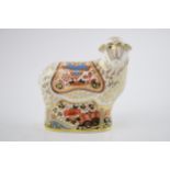 Boxed Royal Crown Derby paperweight Imari Ewe, with gold stopper. In good condition with no