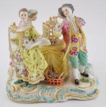 An early porcelain figural group, in the style of Chelsea though believed continental, modelled as