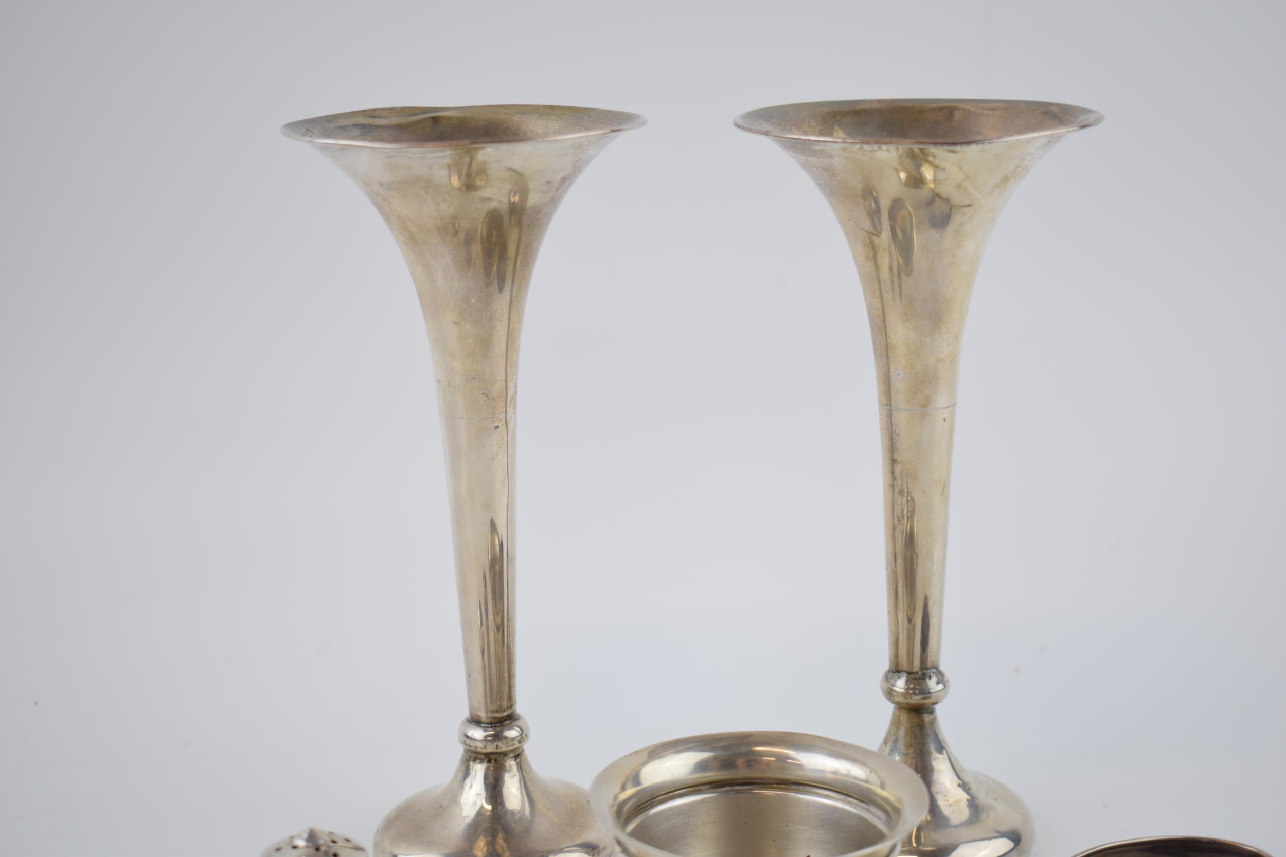 A collection of silver items to include a pair of silver bud vases a/f, Birmingham 1909 Charles S - Image 4 of 5