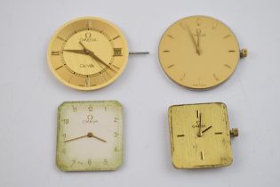 4 Men's Omega quartz watch movements with dials and hands. Calibre 1532, 1377, 1378, ETAAb E01.