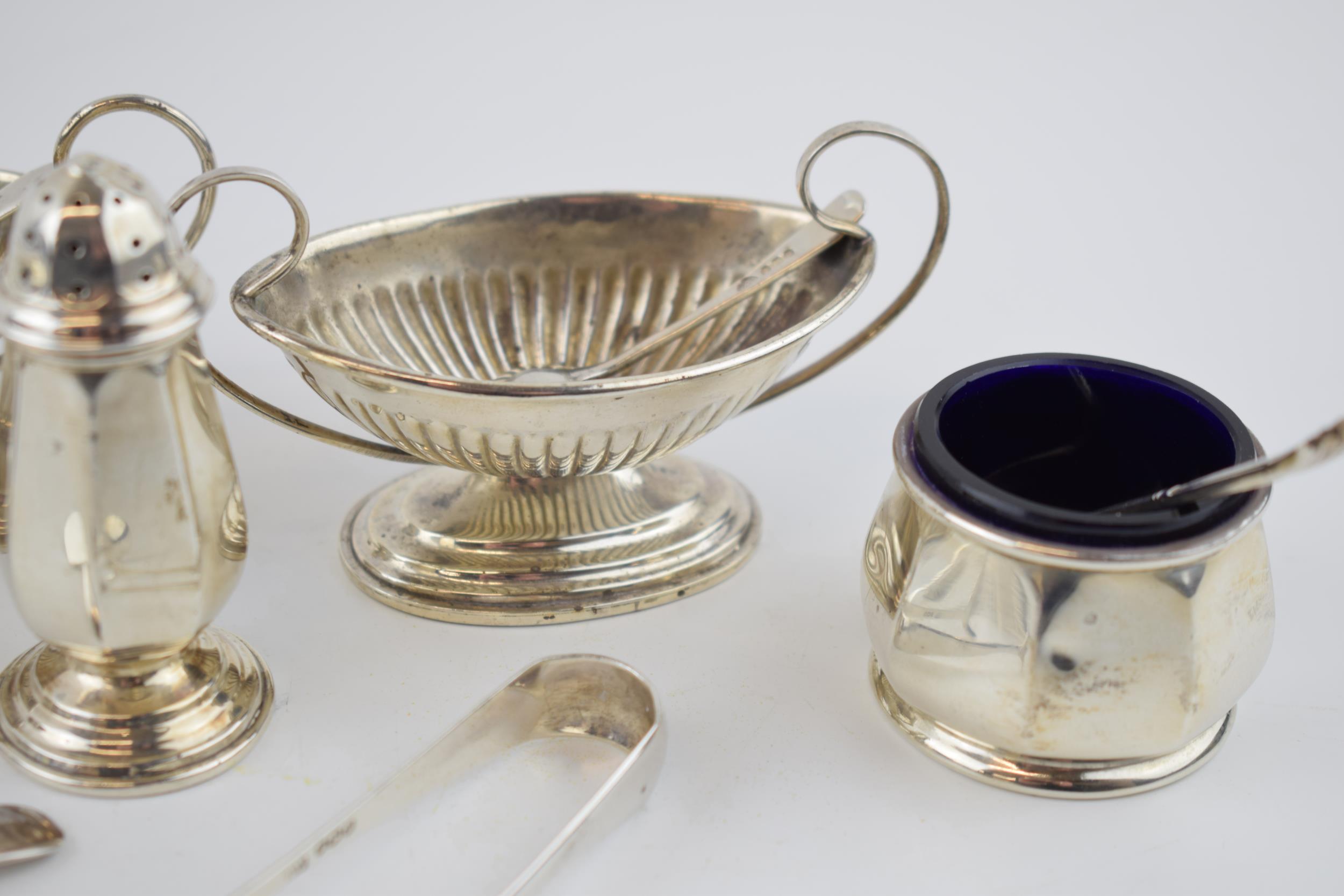 A collection of mid 20th century fully hallmarked silver items, to include pepper pot, mustard pot - Image 3 of 4