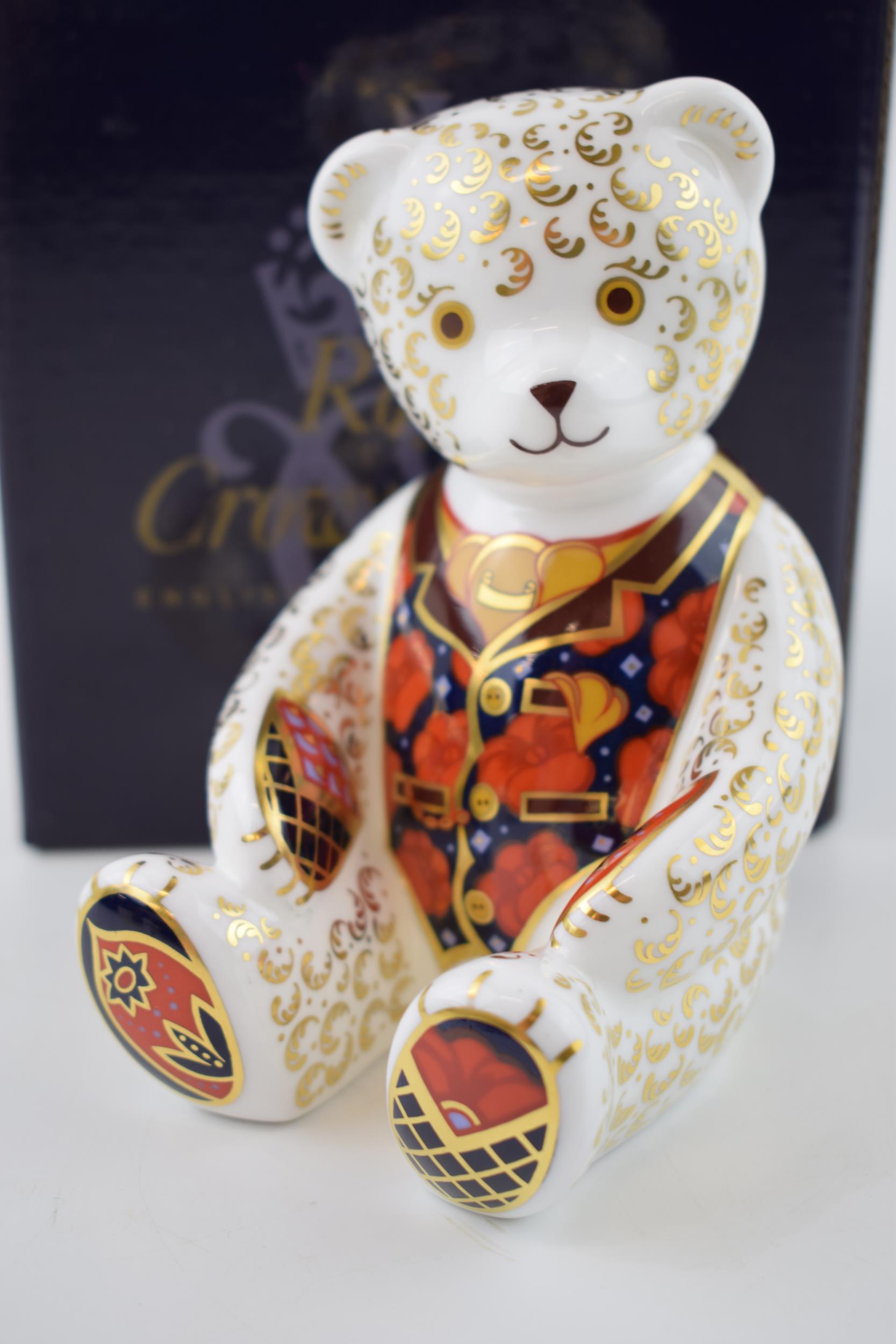 Royal Crown Derby Debonair Bear paperweight, 12cm, an exclusive for the Royal Crown Derby Collectors