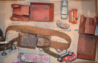 A collection of vintage tinplate toys to include a Triang lorry body, an Oxo advertising model, a