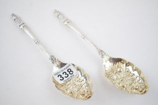 A pair of large silver plated Apostle serving spoons, 24cm long (2).