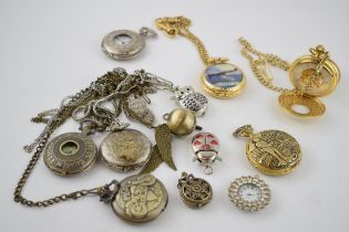 A collection of modern pocket watches and pendant watches in gilt and brass cases. Mostly