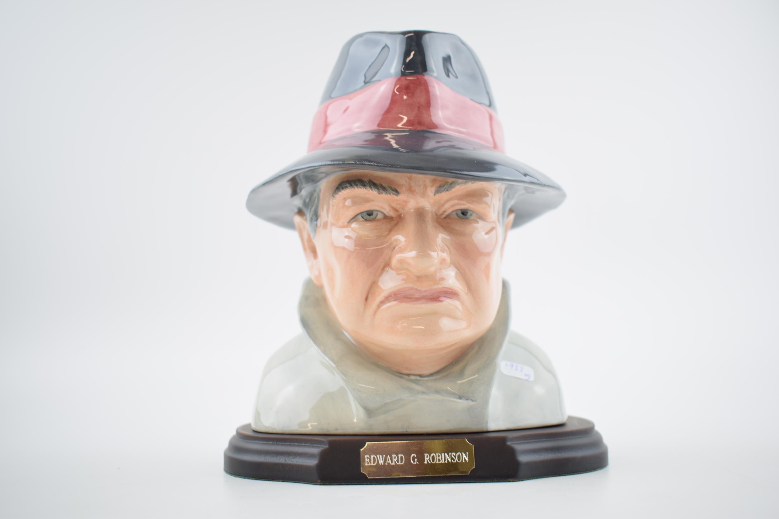 Bairstow Manor Pottery limited edition character bust Edward G Robinson on wooden base. In good