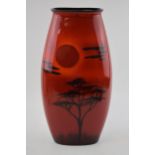 Poole Pottery large desert scene vase, 37cm tall. Displays well but cracked down one side.