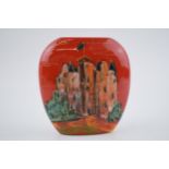 Anita Harris Art Pottery purse vase, decorated with a Castle, 12cm tall, signed by Anita. In good