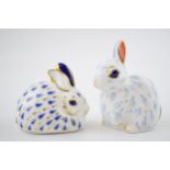 Two A Royal Crown Derby paperweight, Snowy Rabbit, date code for 2002 (MMII), 21st year special