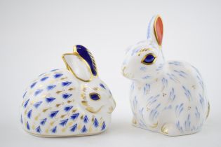 Two A Royal Crown Derby paperweight, Snowy Rabbit, date code for 2002 (MMII), 21st year special