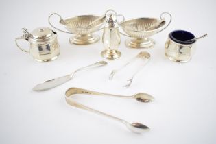 A collection of mid 20th century fully hallmarked silver items, to include pepper pot, mustard pot