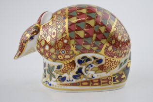 Royal Crown Derby paperweight, Armadillo, gold stopper, red printed marks and Royal Crown Derby