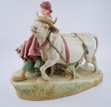 Large Royal Dux figure of a Dutch girl with 2 cows (restored), 45cm long. Collection only.