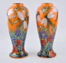 A pair of Anita Harris Art Pottery Prestige high shouldered vases, decorated with Dragonflys amongst