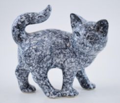 Anita Harris Art Pottery cat in a marble style glaze, a trial, 16cm tall, signed by Peter. In good