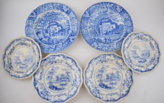 A group of early 19th century blue and white transfer-printed plates, c. 1825-40. To include two