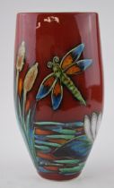 Early Anita Harris Art Pottery / Carlton Ware vase, decorated with a Dragonfly, 24cm tall, signed by