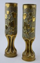 A Pair of WWI brass trench-art shell cases. French with floral design. Dated 1917. One stamped